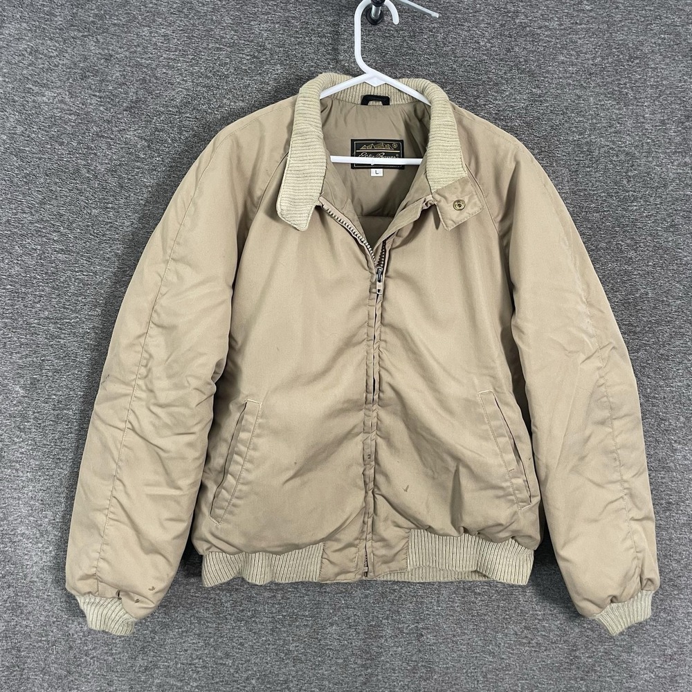 Vintage Eddie Bauer Jacket Mens Large Beige Down Bomber Insulated Zip Canada